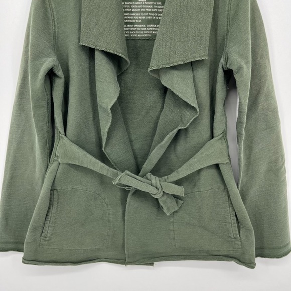 Lucky Brand Cardigan Sweater Women's M Olive Green Vtg Y2K Solid Wrap Pockets - Picture 3 of 8